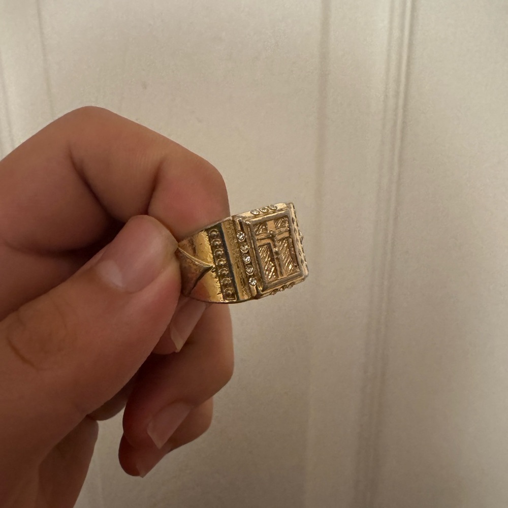 🔥GOLD PLATED CLASSIC YELLOW JESUS CROSS CRUCIFIX CZ RING ANILLO🔥